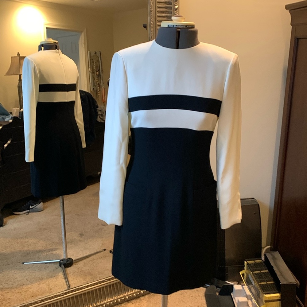 Reto black and cream long sleeve dress